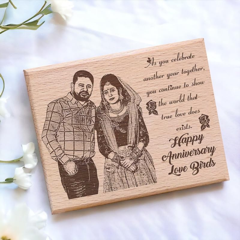 Gftbx Personalized Wooden Engraved Photo Frame For Anniversary Gift (5X4 Inches, Wood), Tabletop Rectangular